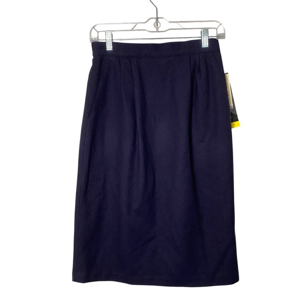 NWT Vinatge Sag Harbor 100% Pure New Wool Navy Blue Pencil Skirt Women's Size 8